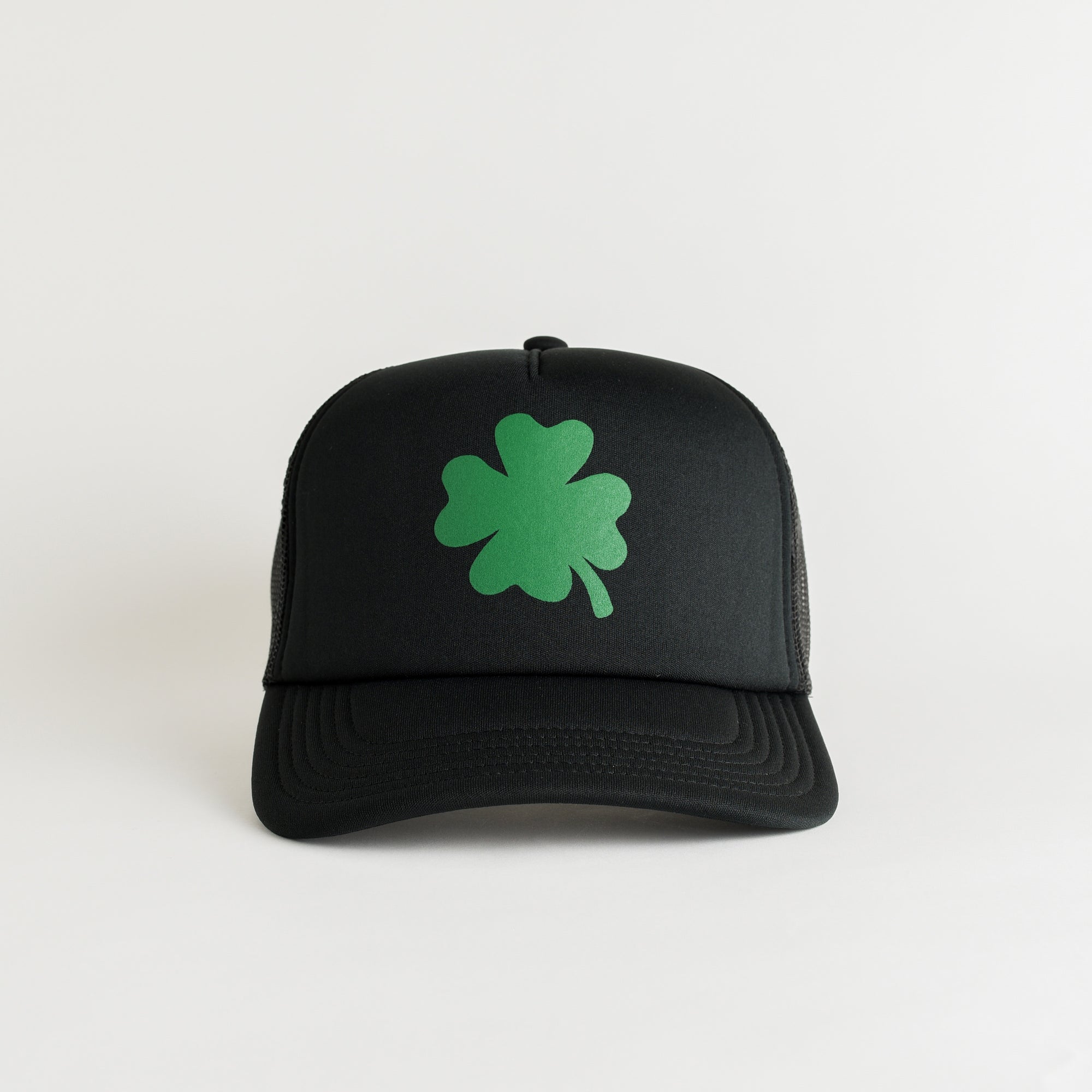 St. Patrick's Day 4 Leaf Clover Recycled Trucker Hat - black