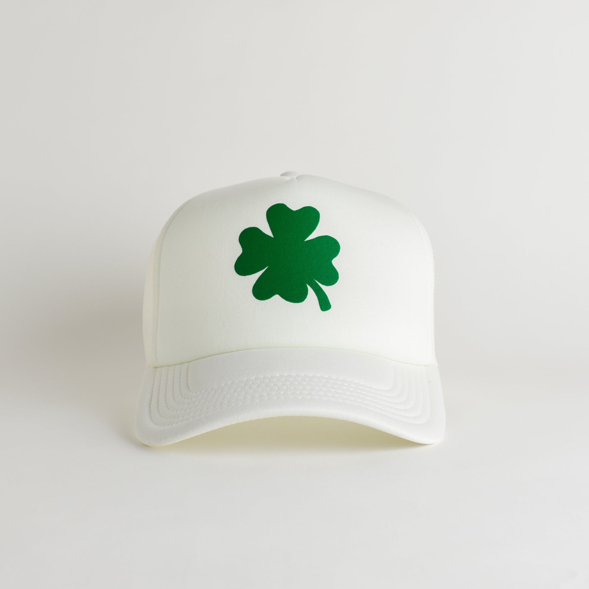St. Patrick's Day 4 Leaf Clover Recycled Trucker Hat - snow