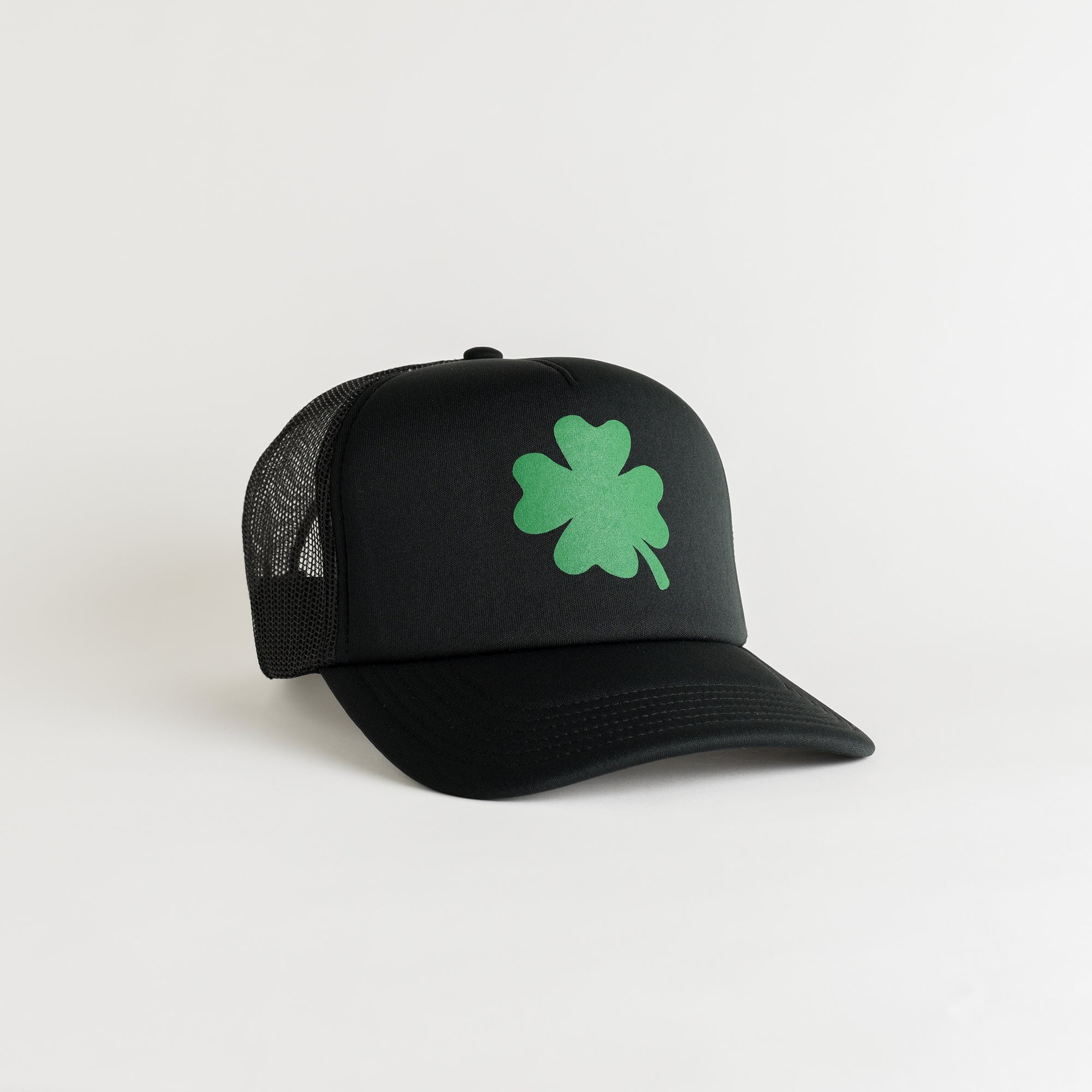 St. Patrick's Day 4 Leaf Clover Recycled Trucker Hat - black