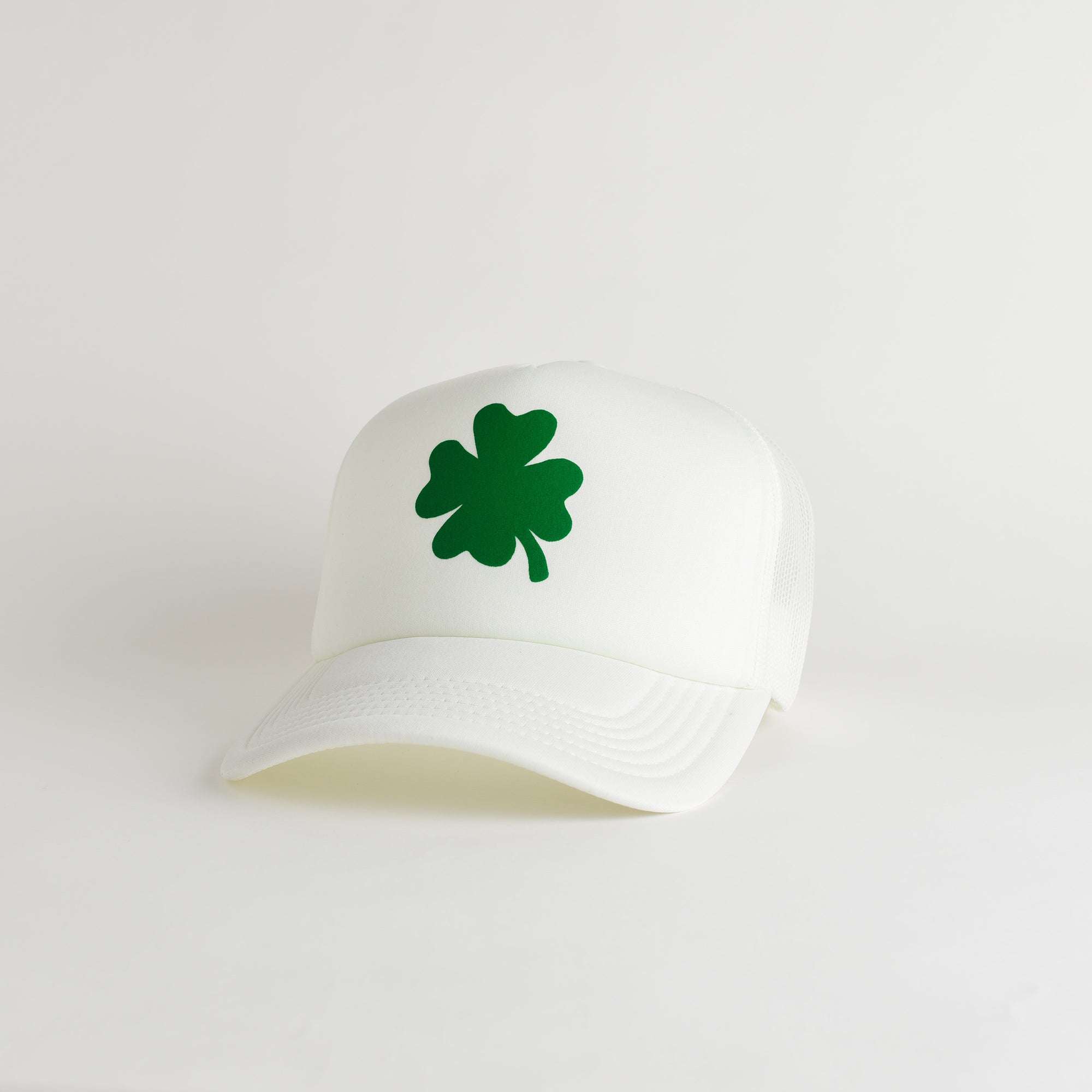 St. Patrick's Day 4 Leaf Clover Recycled Trucker Hat - snow