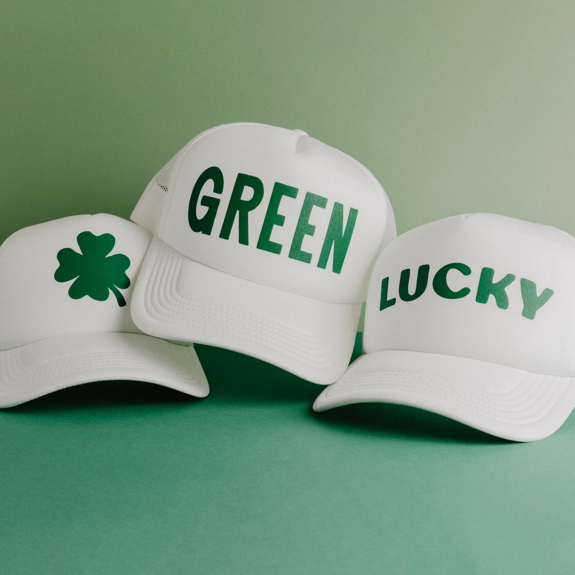 St. Patrick's Day Green Recycled Trucker Hat - snow