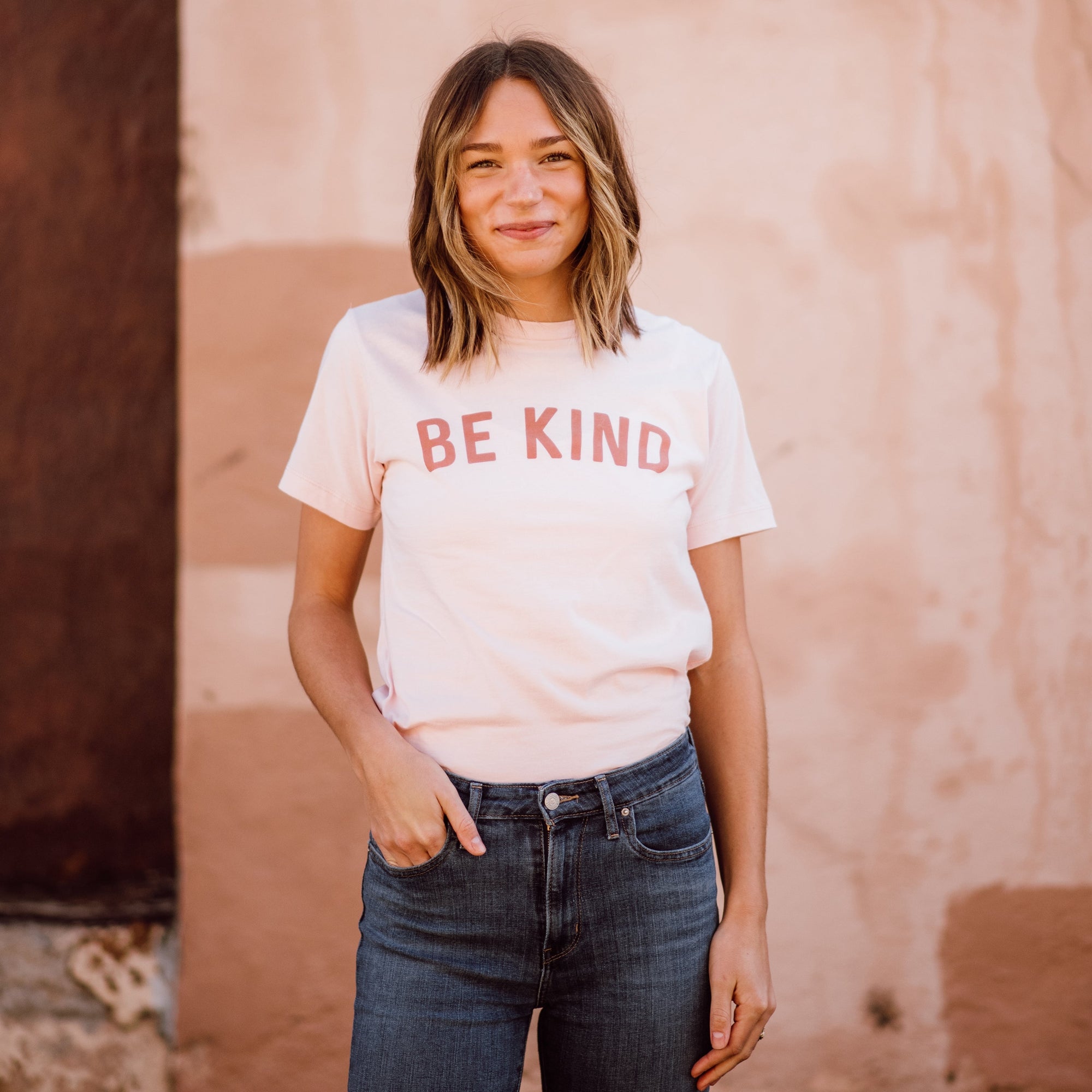 Be Kind Tee womens August Ink faded pink XS 