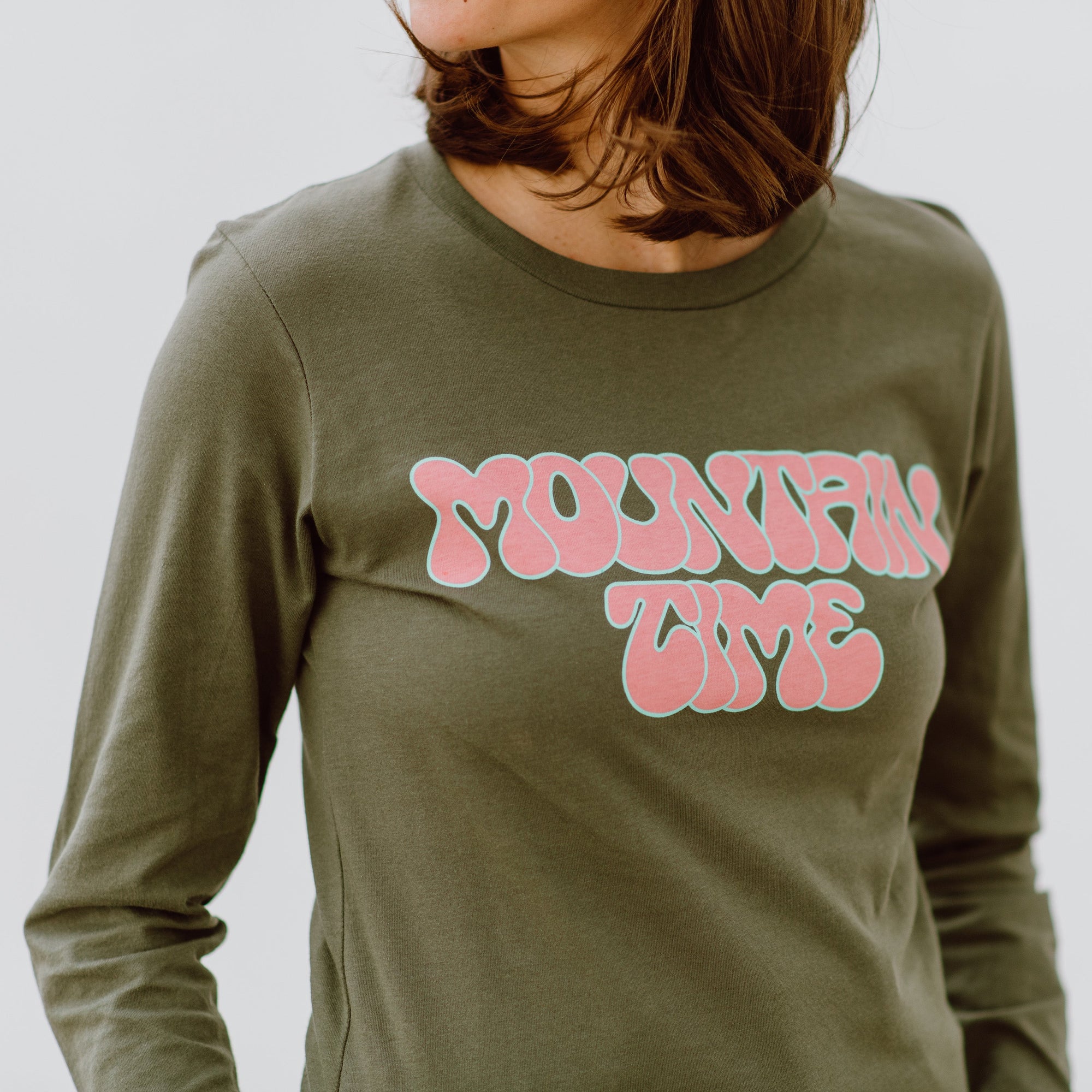 Mountain Time Retro Long Sleeve Tee - olive Shirts & Tops August Ink 